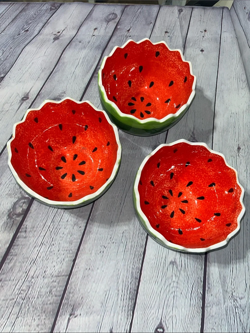 Pier 1 Watermelon Ceramic Serving Bowls - Red & Green